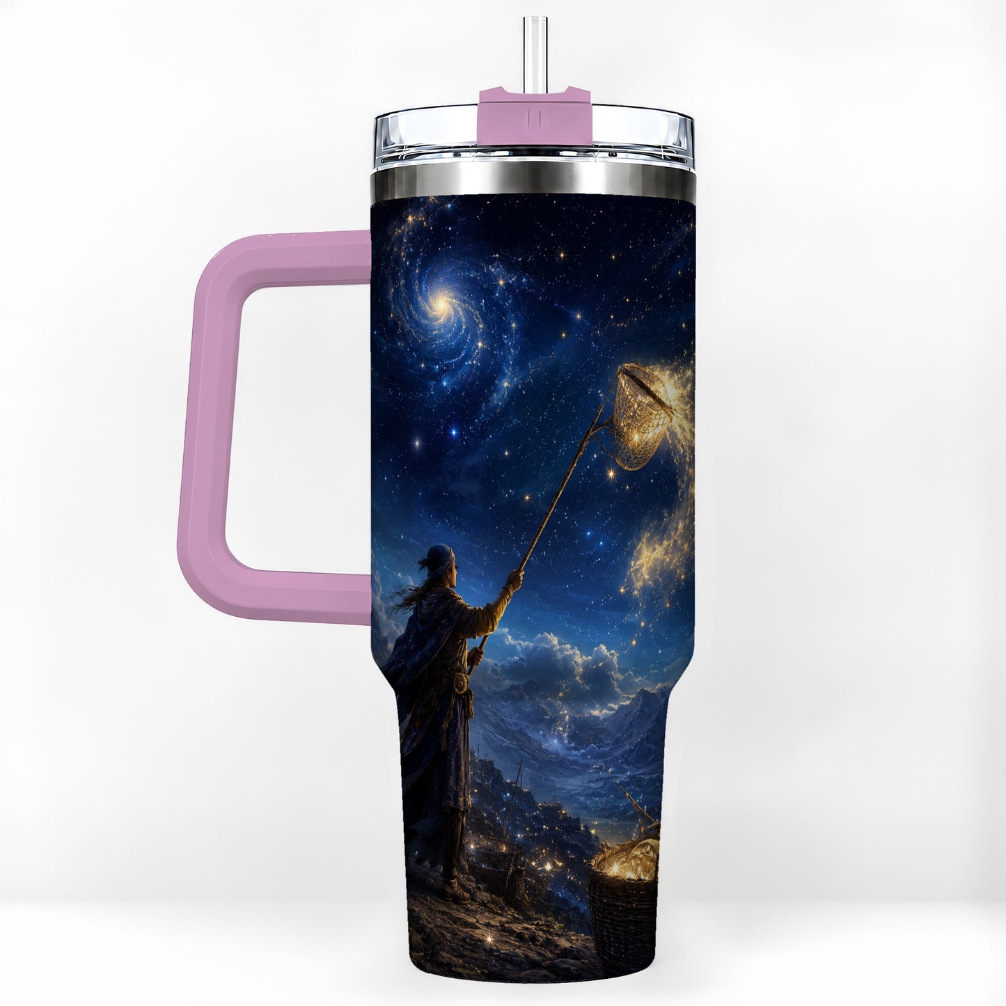 #pl[40oz|Pink] Star Catcher 40oz Tumbler with Handle, Celestial Fantasy Art