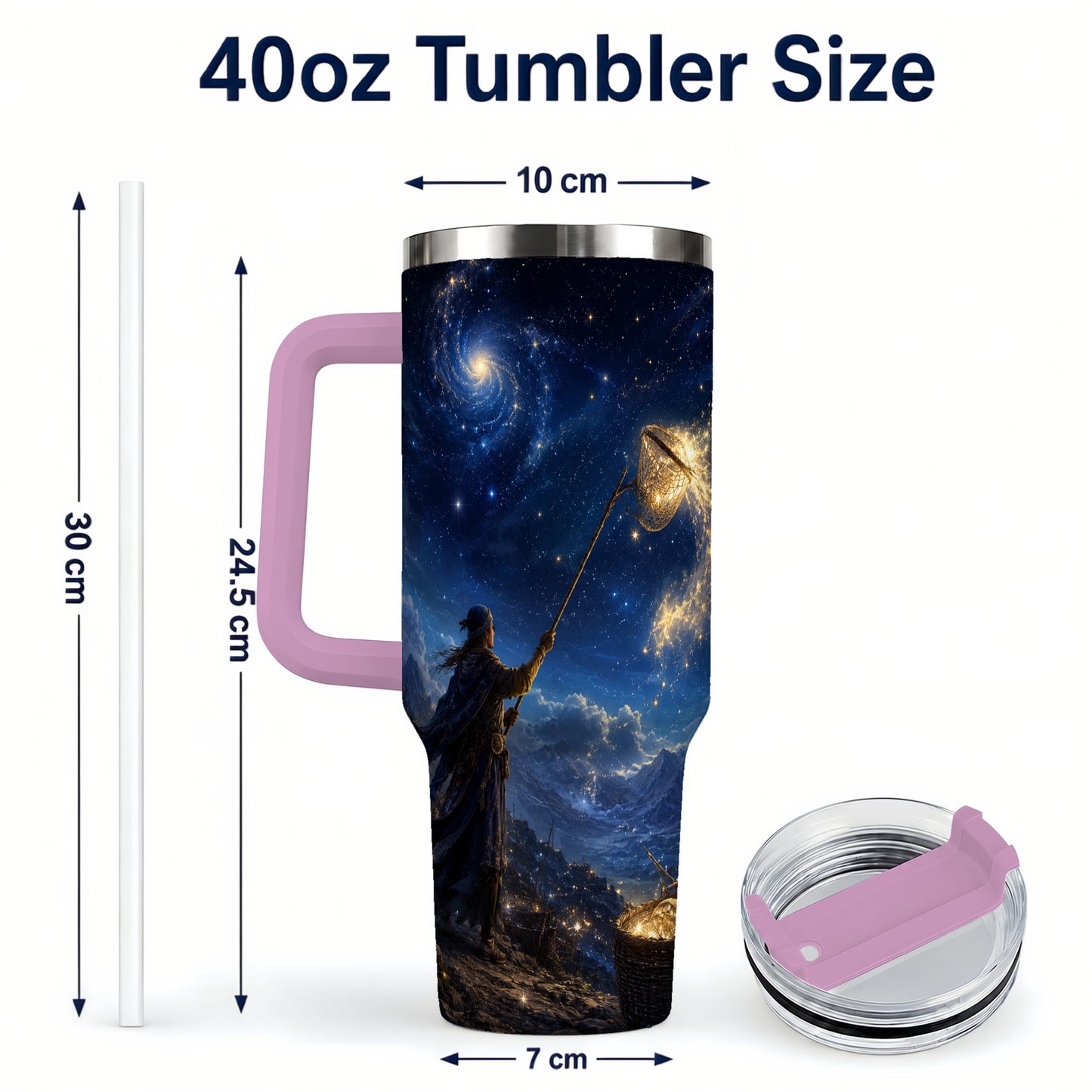 #pl[40oz|Pink] Star Catcher 40oz Tumbler with Handle, Celestial Fantasy Art