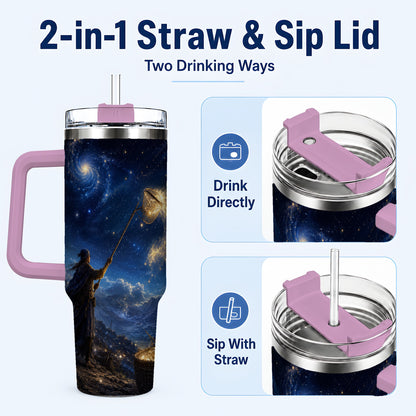 #pl[40oz|Pink] Star Catcher 40oz Tumbler with Handle, Celestial Fantasy Art