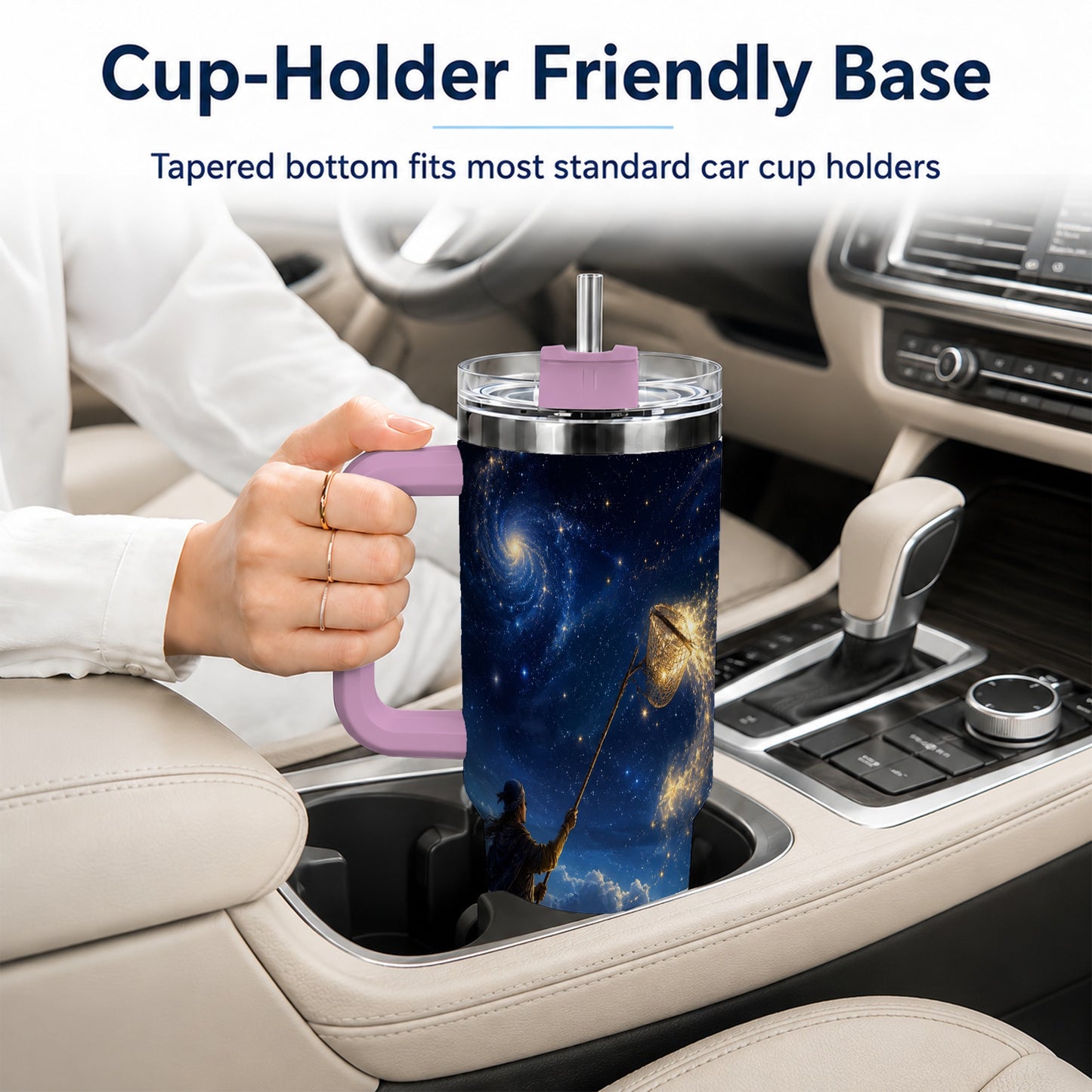 #pl[40oz|Pink] Star Catcher 40oz Tumbler with Handle, Celestial Fantasy Art