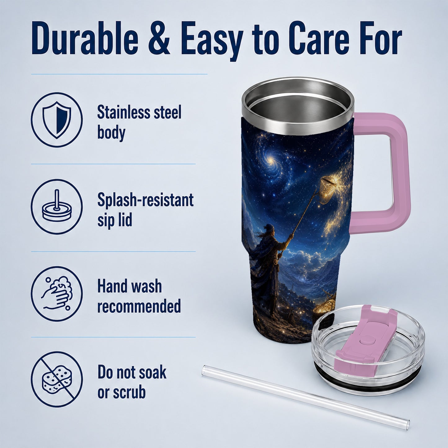 #pl[40oz|Pink] Star Catcher 40oz Tumbler with Handle, Celestial Fantasy Art