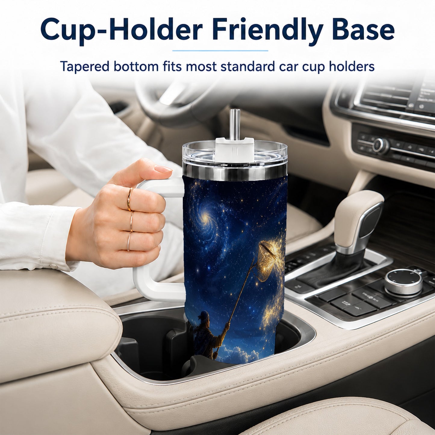 #pl[40oz|White] Star Catcher 40oz Tumbler with Handle, Celestial Fantasy Art