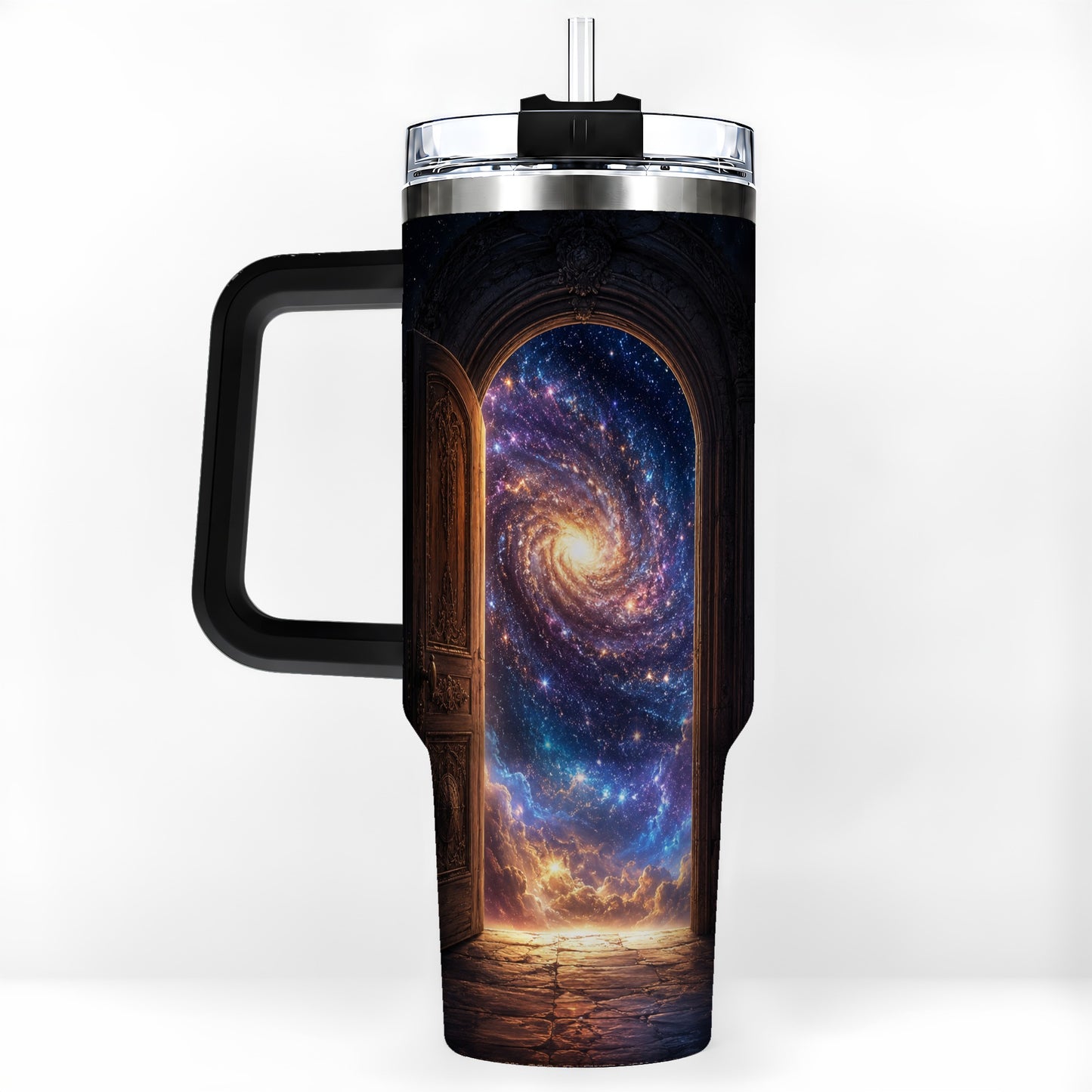 #pl[40oz|Black] Cosmic Doorway 40oz Tumbler with Handle, Galaxy Portal Art