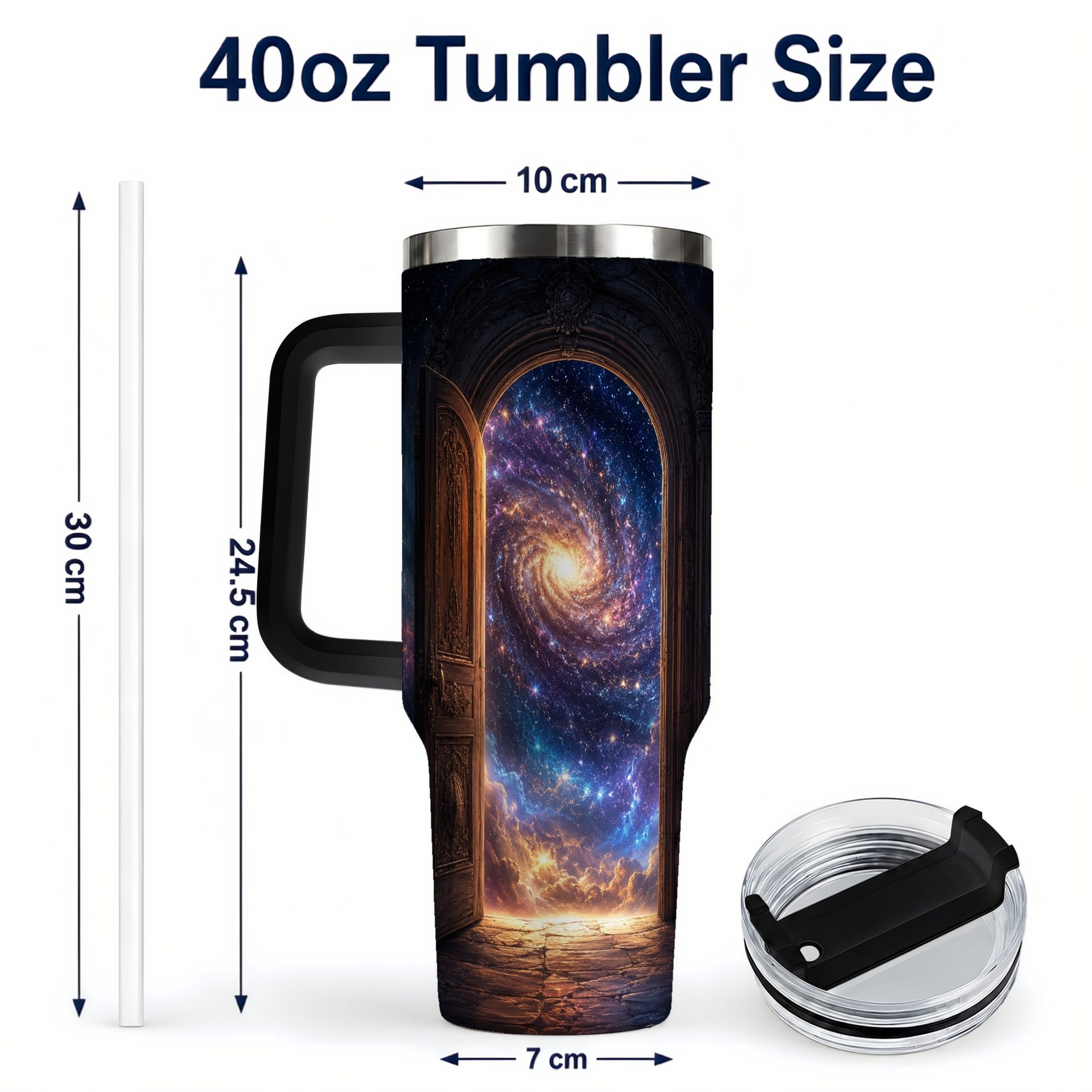 #pl[40oz|Black] Cosmic Doorway 40oz Tumbler with Handle, Galaxy Portal Art