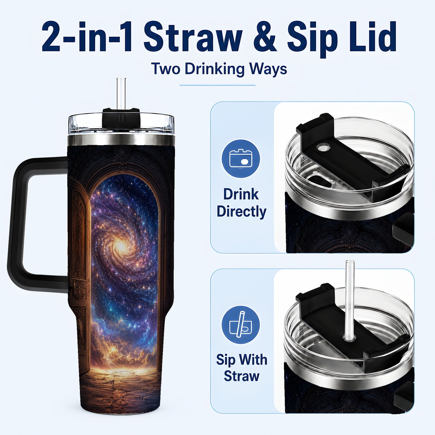 #pl[40oz|Black] Cosmic Doorway 40oz Tumbler with Handle, Galaxy Portal Art