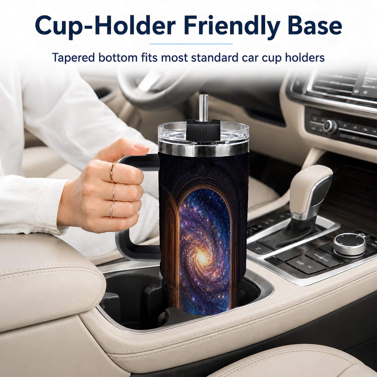 #pl[40oz|Black] Cosmic Doorway 40oz Tumbler with Handle, Galaxy Portal Art