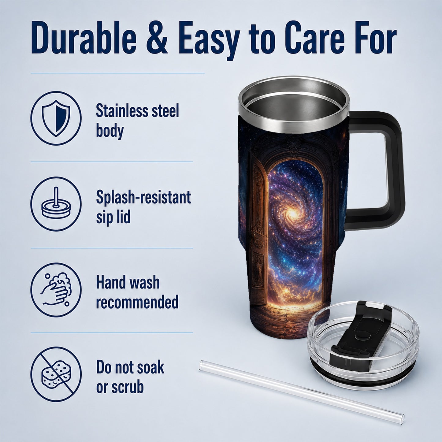 #pl[40oz|Black] Cosmic Doorway 40oz Tumbler with Handle, Galaxy Portal Art