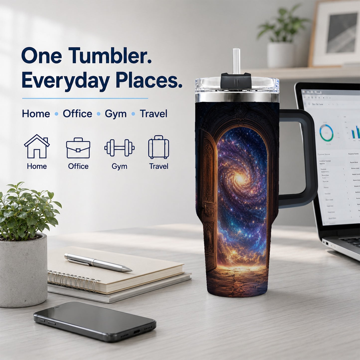 #pl[40oz|Black] Cosmic Doorway 40oz Tumbler with Handle, Galaxy Portal Art