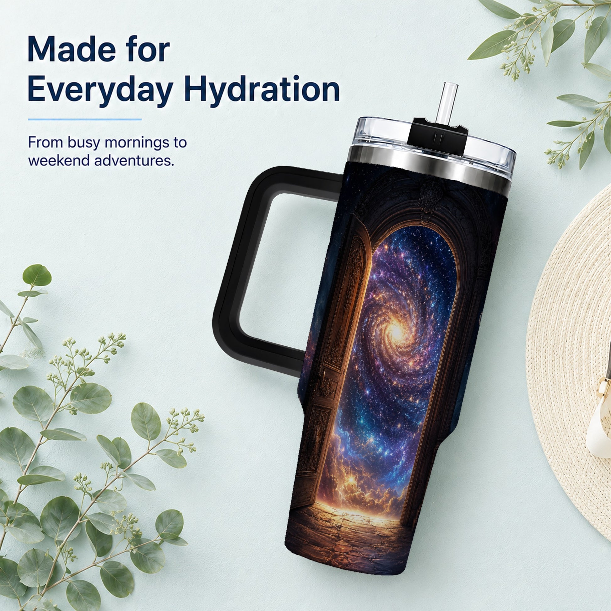 #pl[40oz|Black] Cosmic Doorway 40oz Tumbler with Handle, Galaxy Portal Art