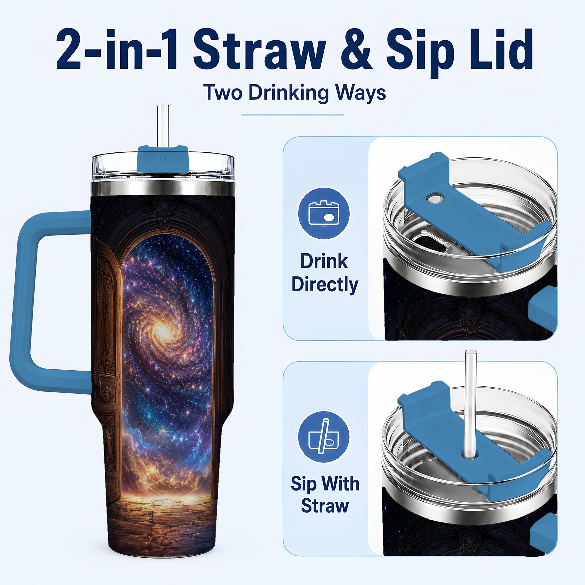#pl[40oz|Blue] Cosmic Doorway 40oz Tumbler with Handle, Galaxy Portal Art