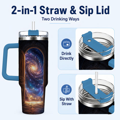 #pl[40oz|Blue] Cosmic Doorway 40oz Tumbler with Handle, Galaxy Portal Art