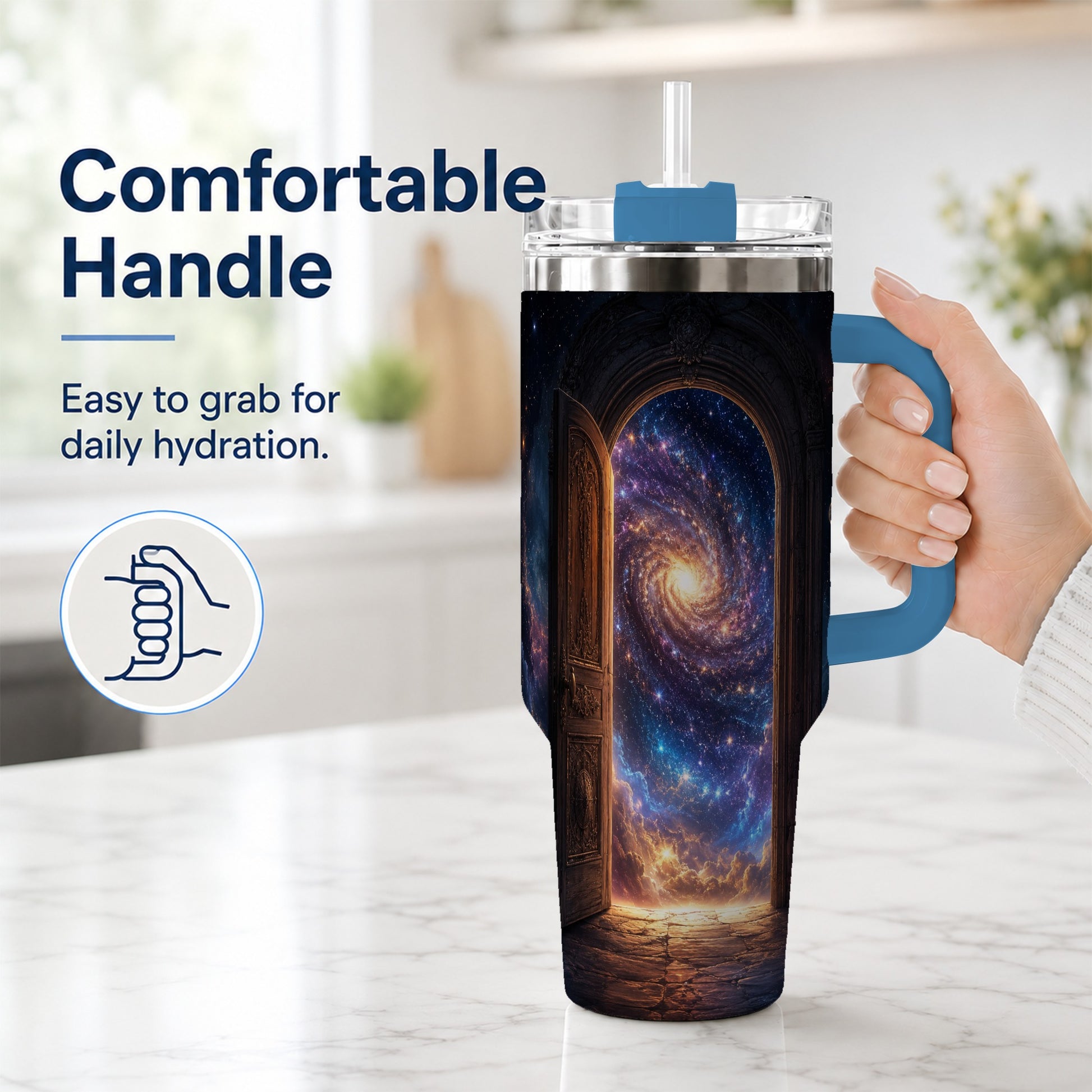 #pl[40oz|Blue] Cosmic Doorway 40oz Tumbler with Handle, Galaxy Portal Art