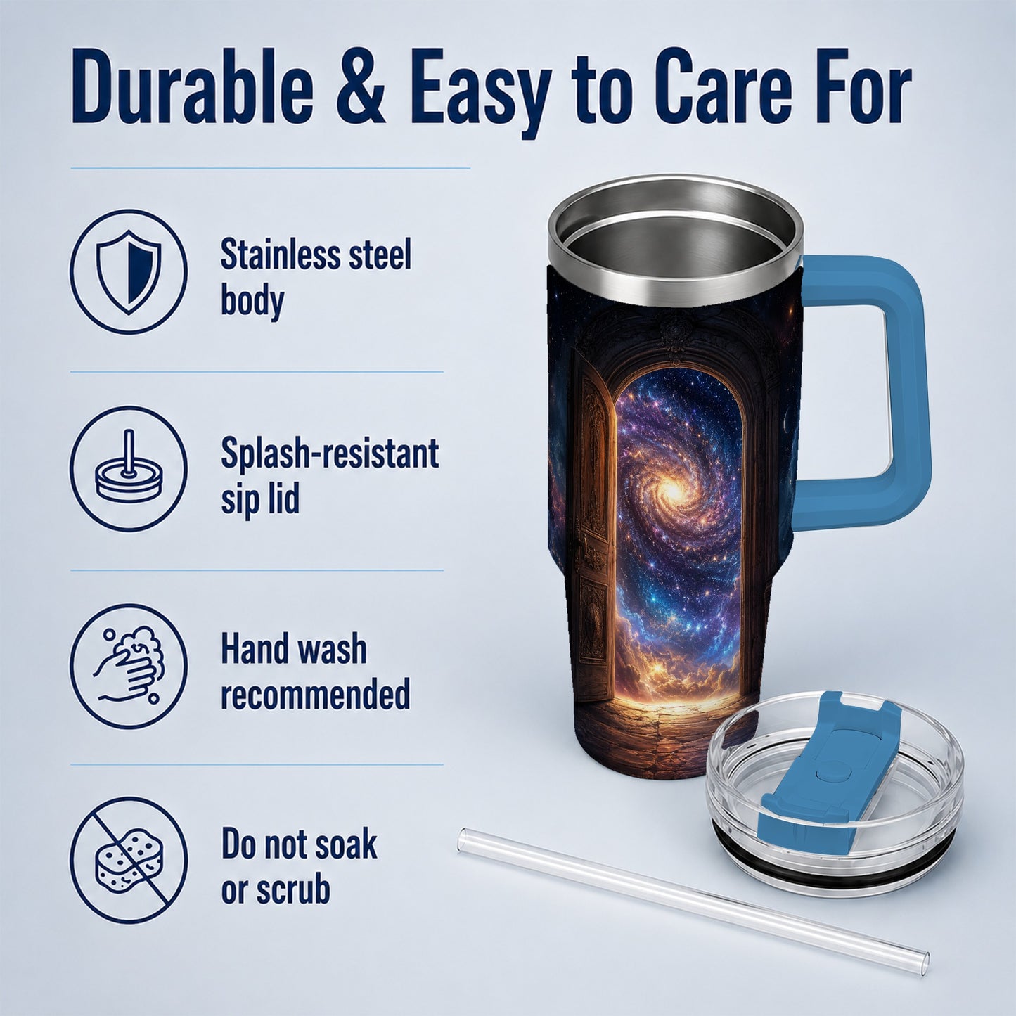 #pl[40oz|Blue] Cosmic Doorway 40oz Tumbler with Handle, Galaxy Portal Art