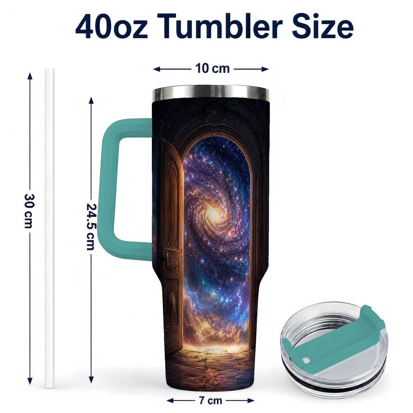 #pl[40oz|Green] Cosmic Doorway 40oz Tumbler with Handle, Galaxy Portal Art