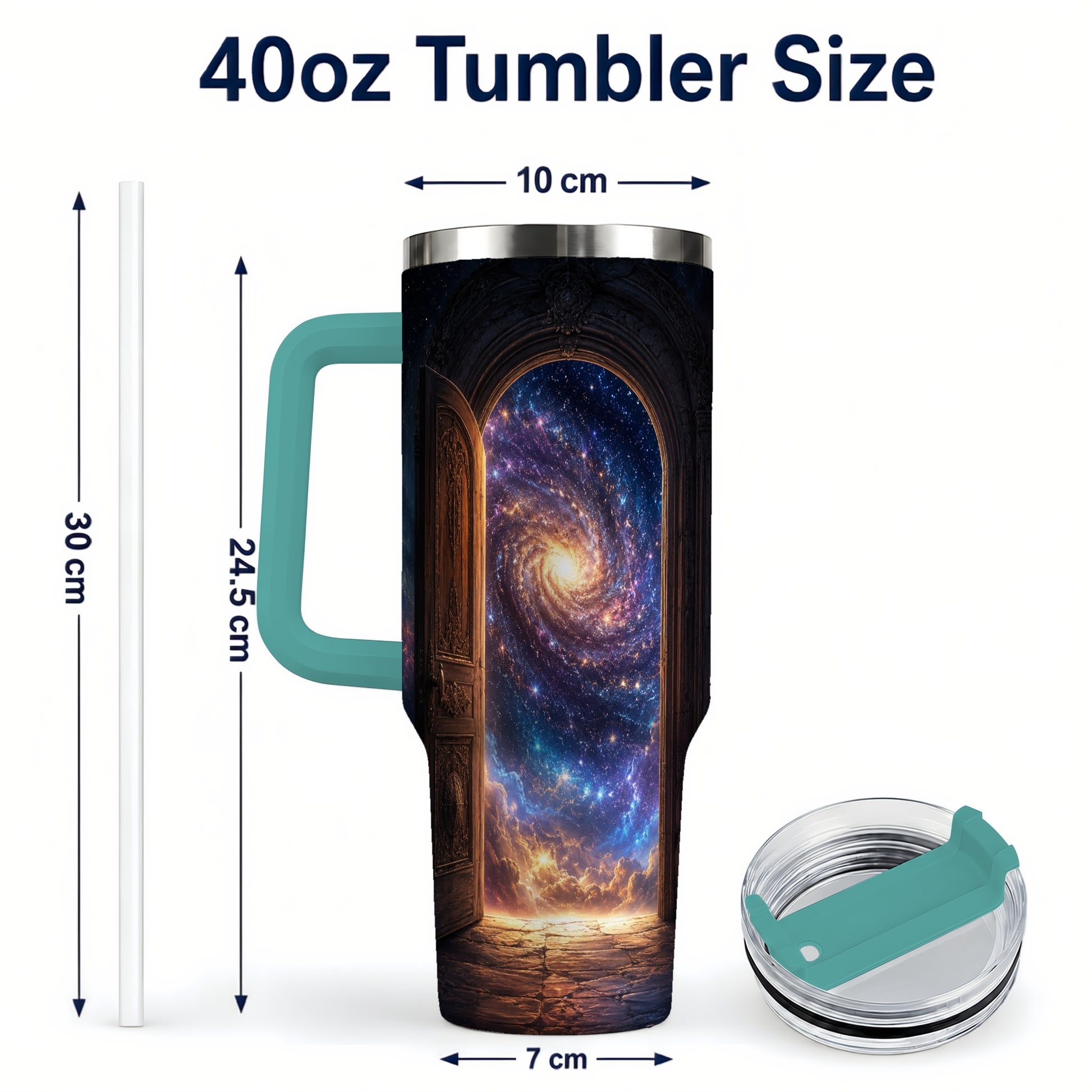 #pl[40oz|Green] Cosmic Doorway 40oz Tumbler with Handle, Galaxy Portal Art