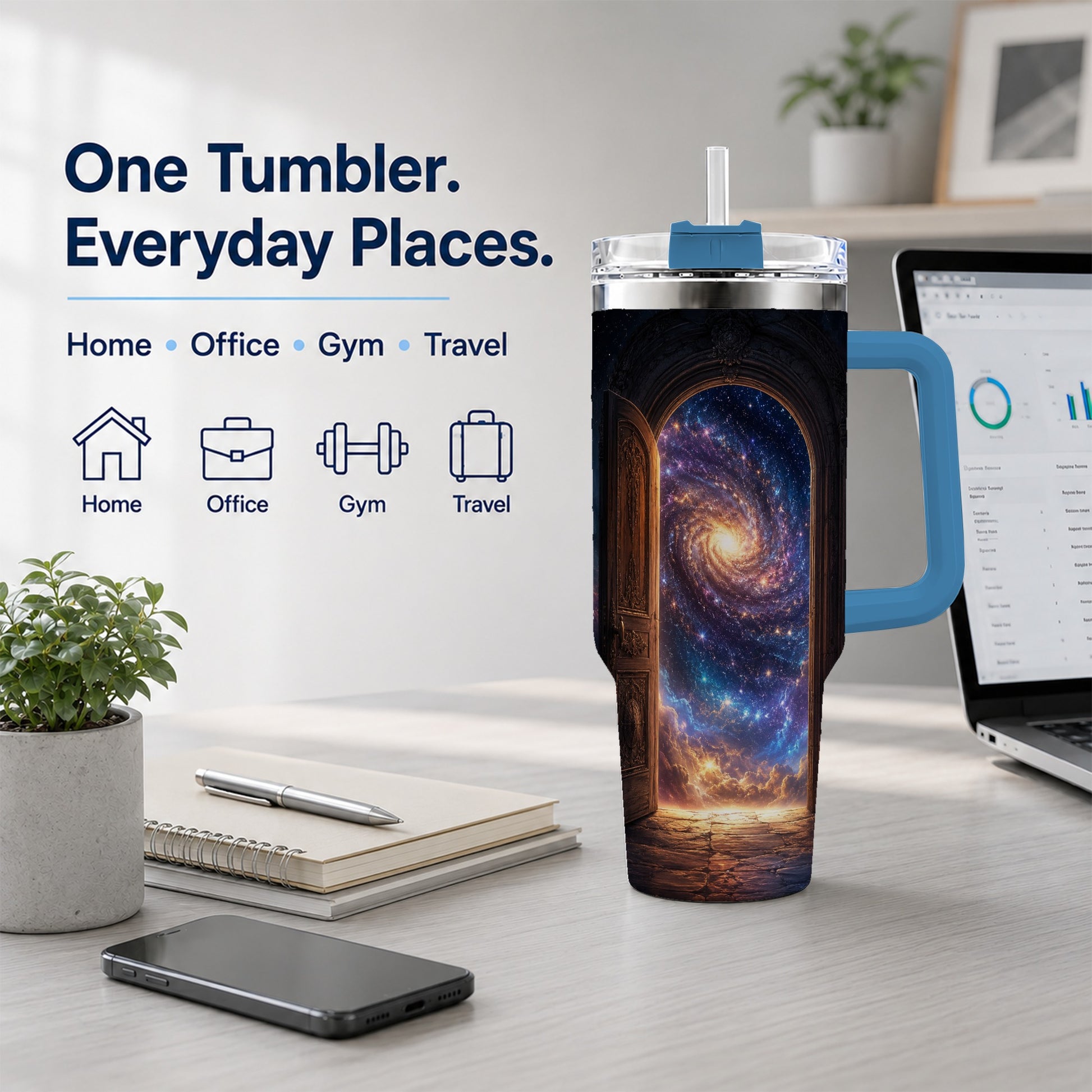 #pl[40oz|Blue] Cosmic Doorway 40oz Tumbler with Handle, Galaxy Portal Art