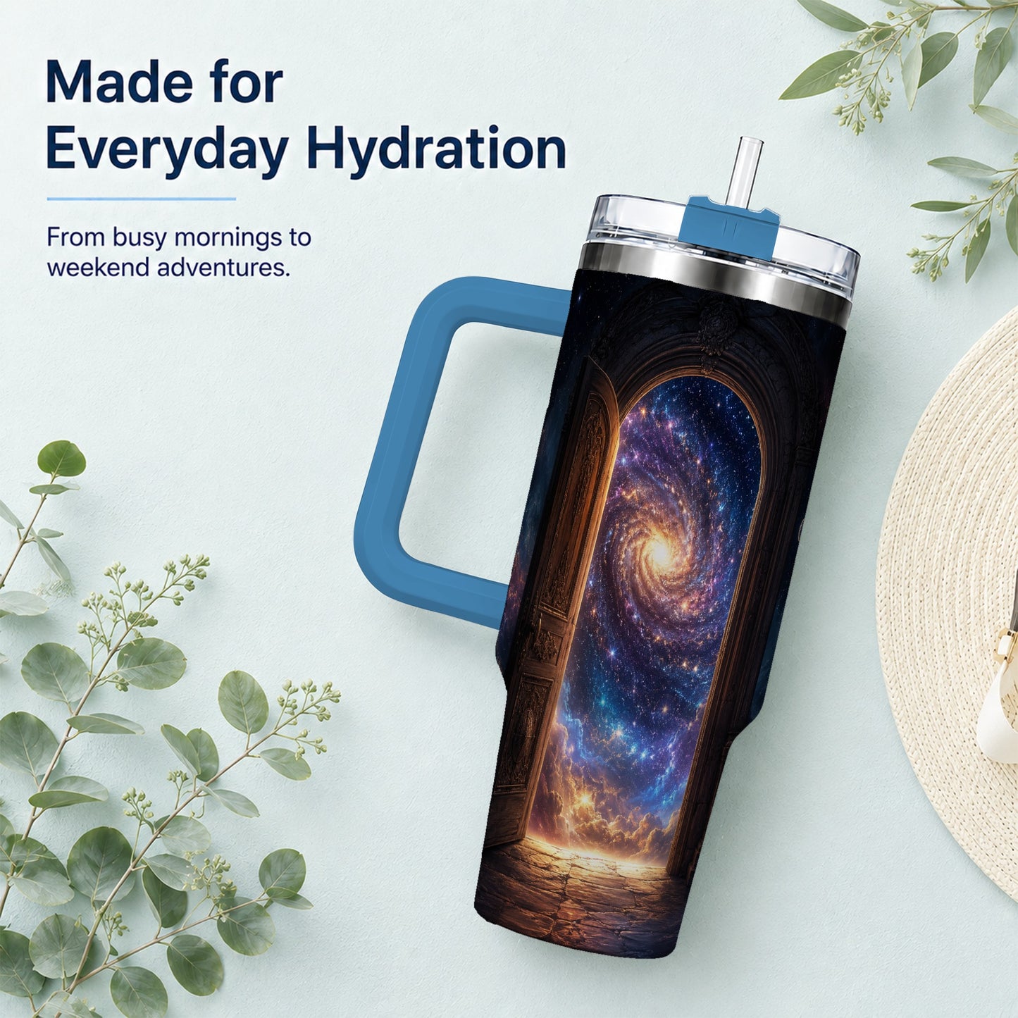 #pl[40oz|Blue] Cosmic Doorway 40oz Tumbler with Handle, Galaxy Portal Art
