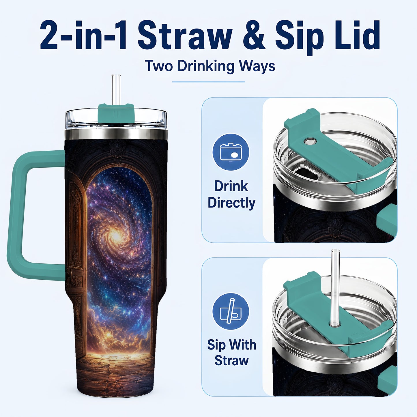 #pl[40oz|Green] Cosmic Doorway 40oz Tumbler with Handle, Galaxy Portal Art
