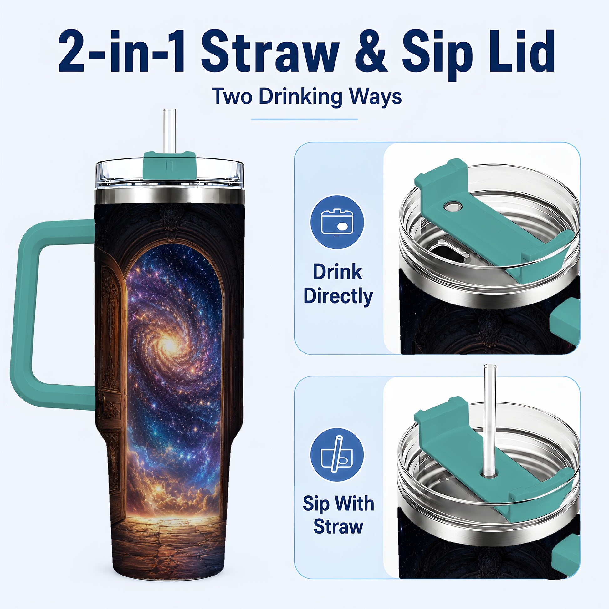 #pl[40oz|Green] Cosmic Doorway 40oz Tumbler with Handle, Galaxy Portal Art