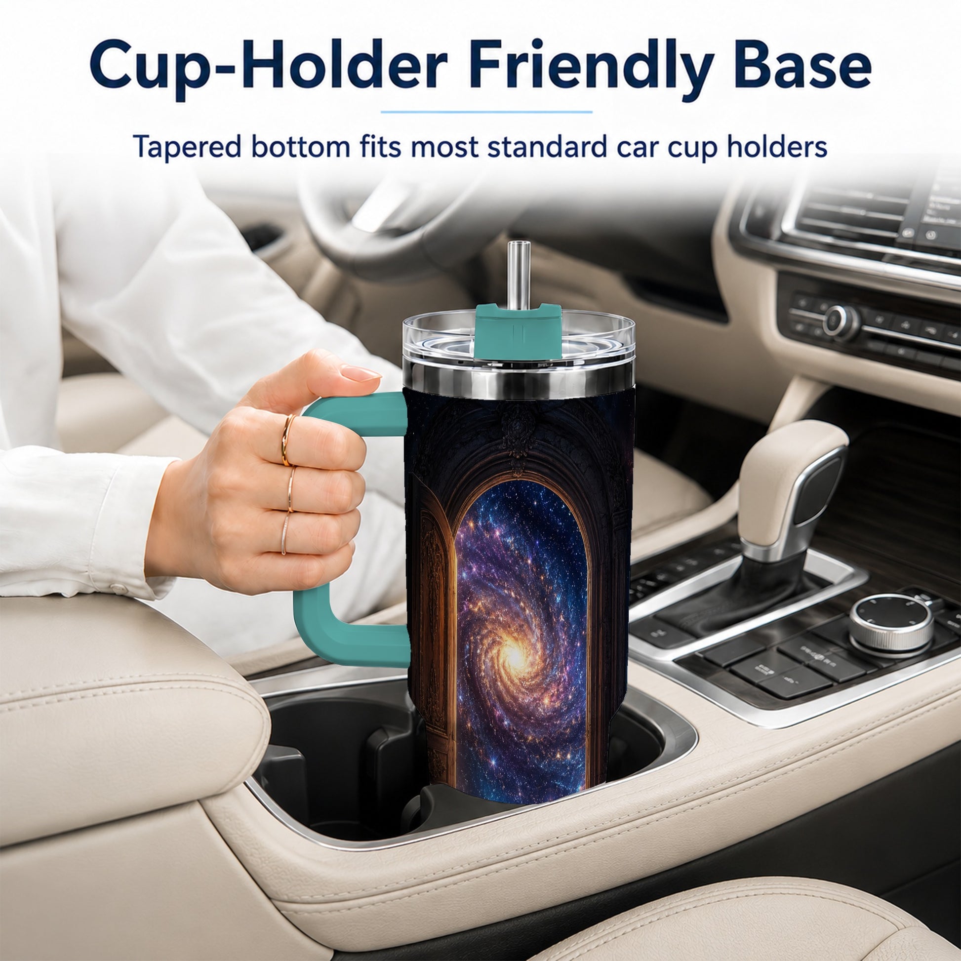 #pl[40oz|Green] Cosmic Doorway 40oz Tumbler with Handle, Galaxy Portal Art