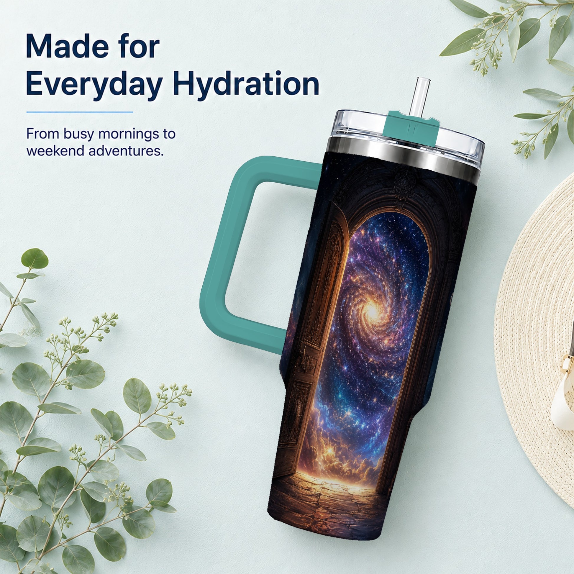 #pl[40oz|Green] Cosmic Doorway 40oz Tumbler with Handle, Galaxy Portal Art