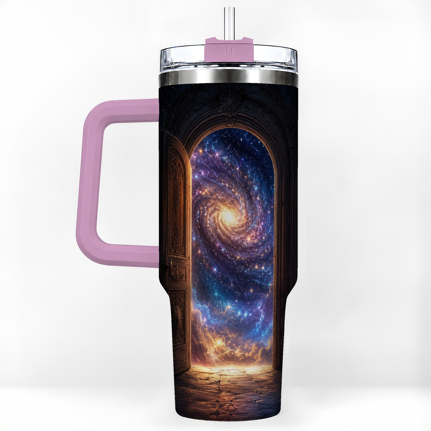 #pl[40oz|Pink] Cosmic Doorway 40oz Tumbler with Handle, Galaxy Portal Art