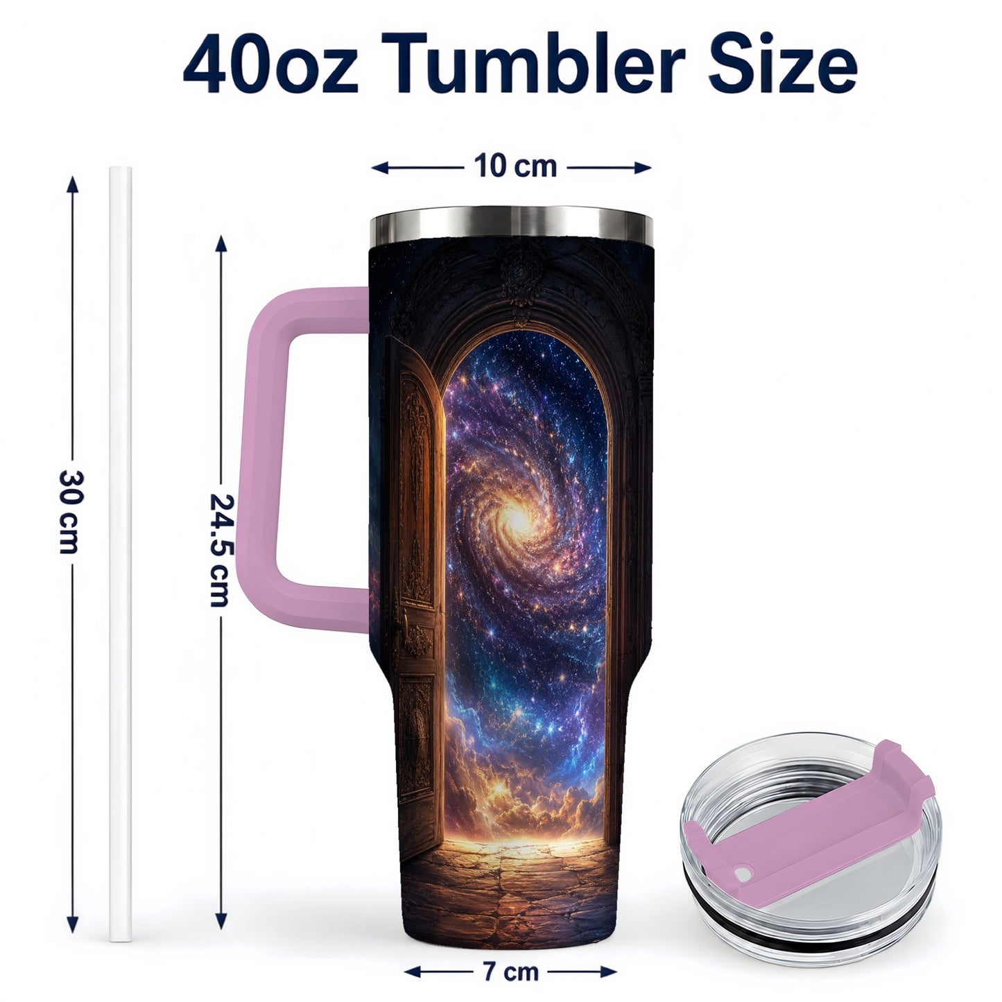 #pl[40oz|Pink] Cosmic Doorway 40oz Tumbler with Handle, Galaxy Portal Art