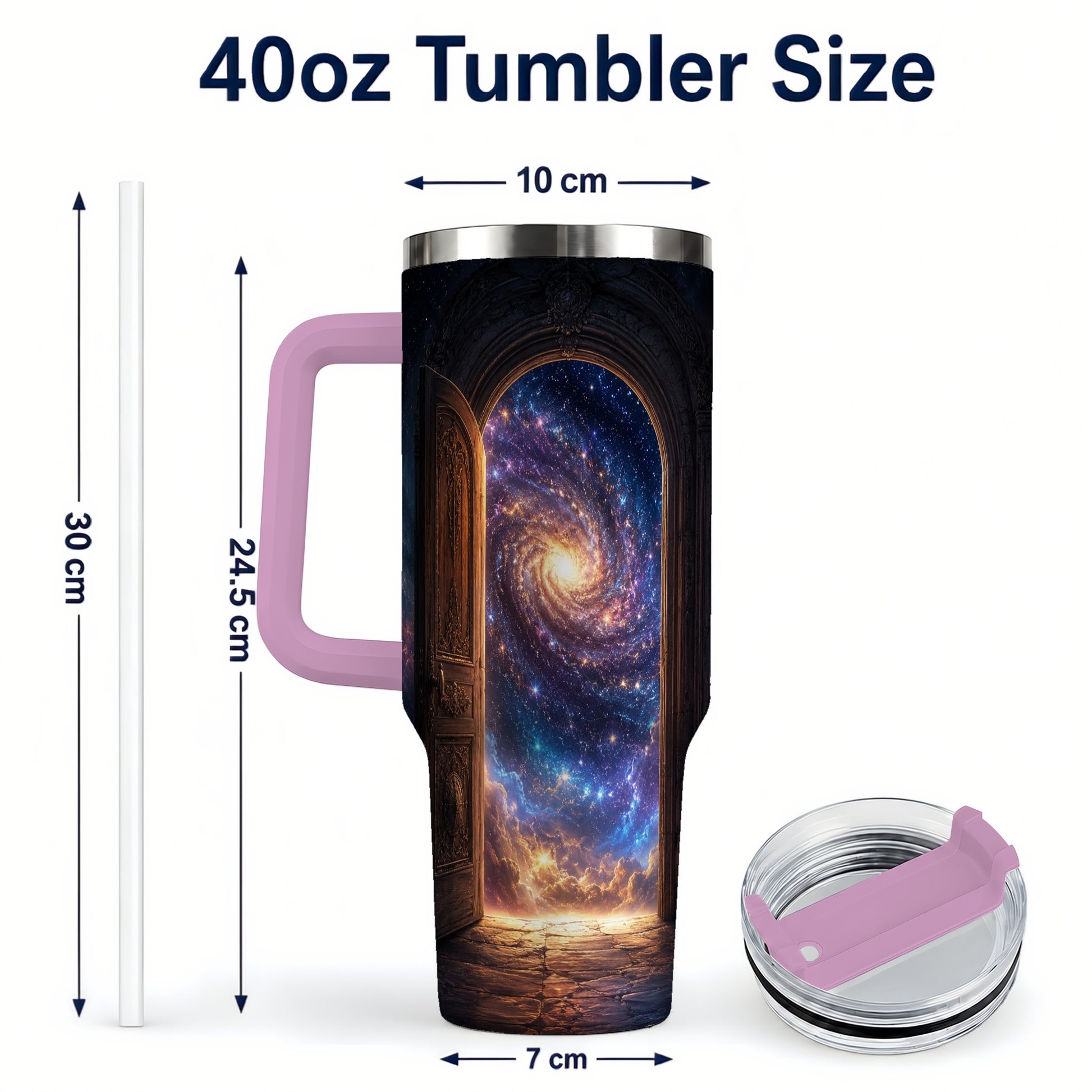 #pl[40oz|Pink] Cosmic Doorway 40oz Tumbler with Handle, Galaxy Portal Art
