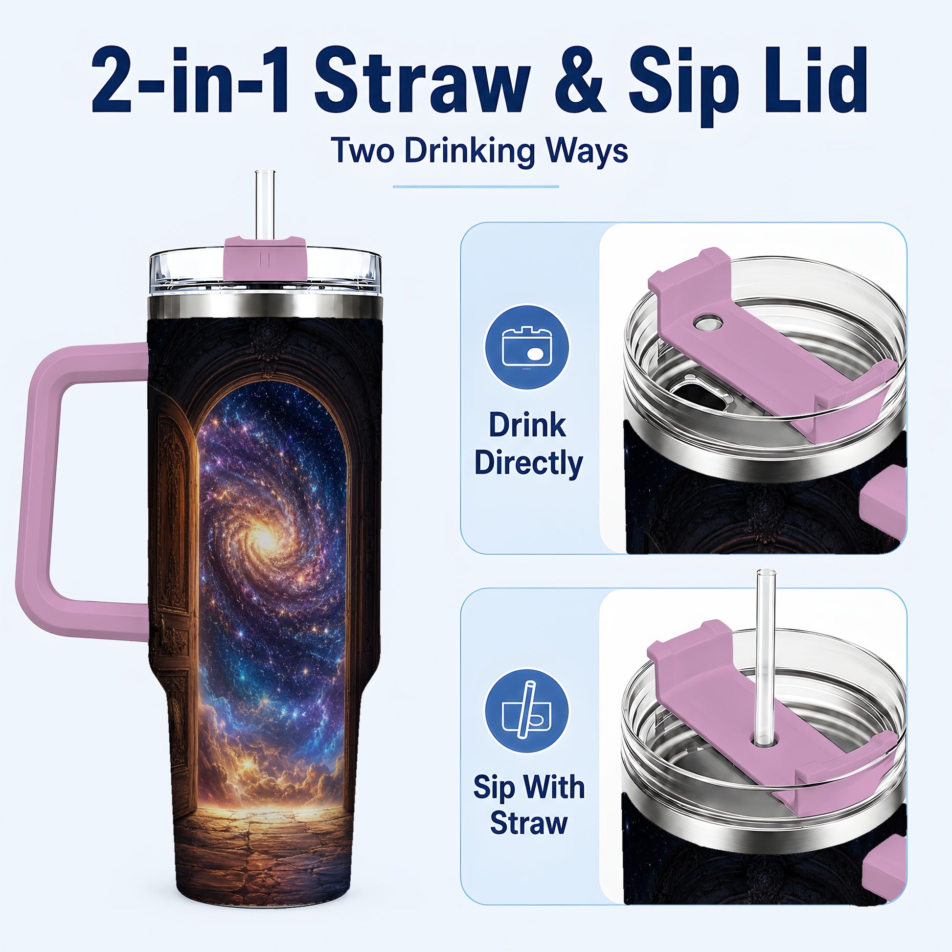 #pl[40oz|Pink] Cosmic Doorway 40oz Tumbler with Handle, Galaxy Portal Art