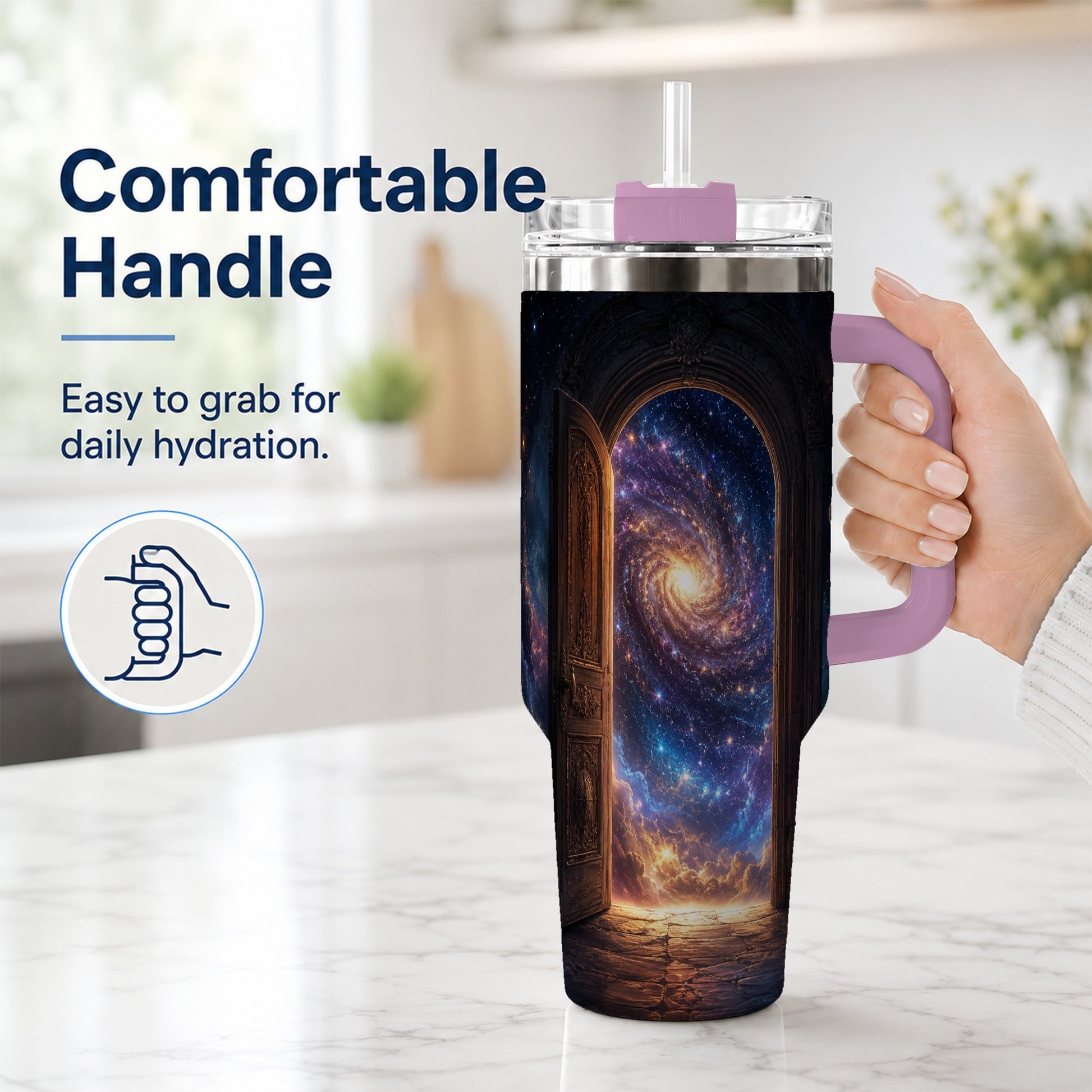 #pl[40oz|Pink] Cosmic Doorway 40oz Tumbler with Handle, Galaxy Portal Art