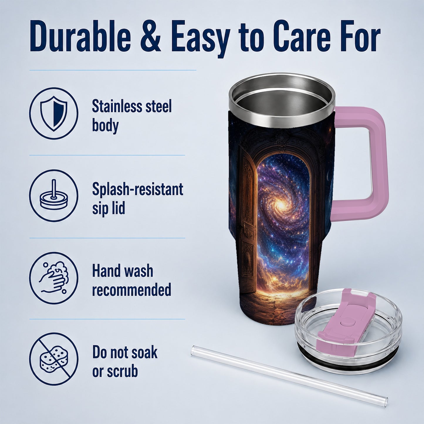 #pl[40oz|Pink] Cosmic Doorway 40oz Tumbler with Handle, Galaxy Portal Art
