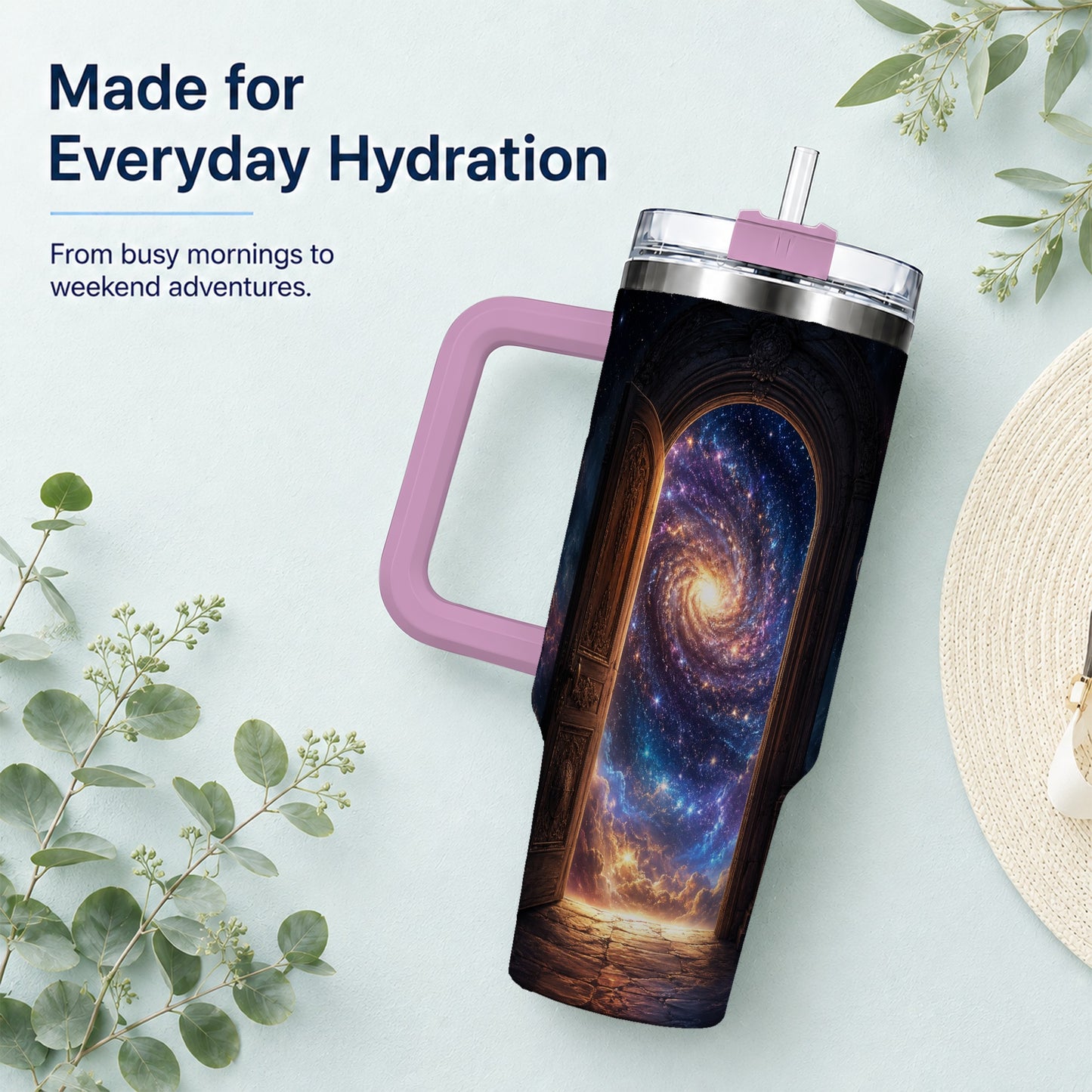 #pl[40oz|Pink] Cosmic Doorway 40oz Tumbler with Handle, Galaxy Portal Art