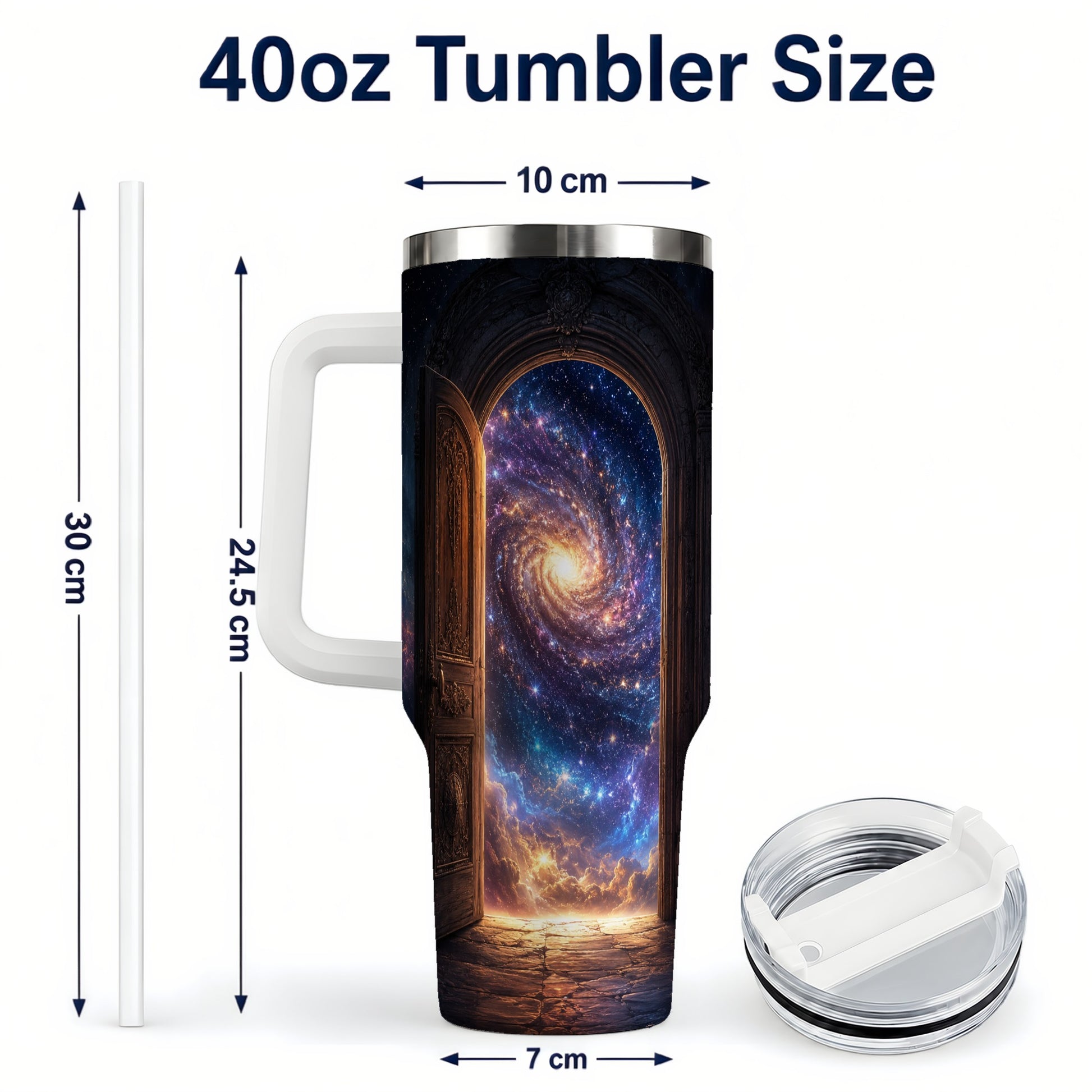 #pl[40oz|White] Cosmic Doorway 40oz Tumbler with Handle, Galaxy Portal Art