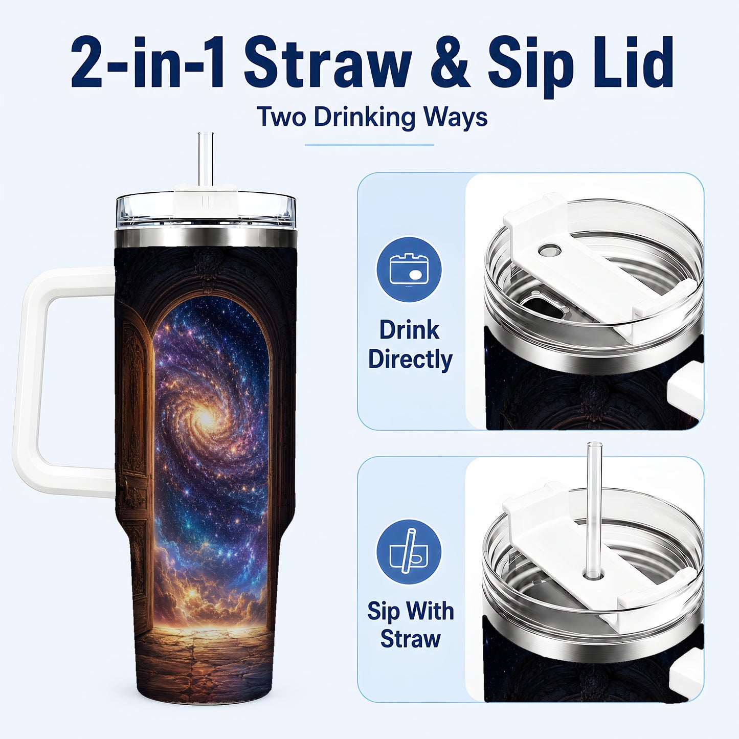 #pl[40oz|White] Cosmic Doorway 40oz Tumbler with Handle, Galaxy Portal Art