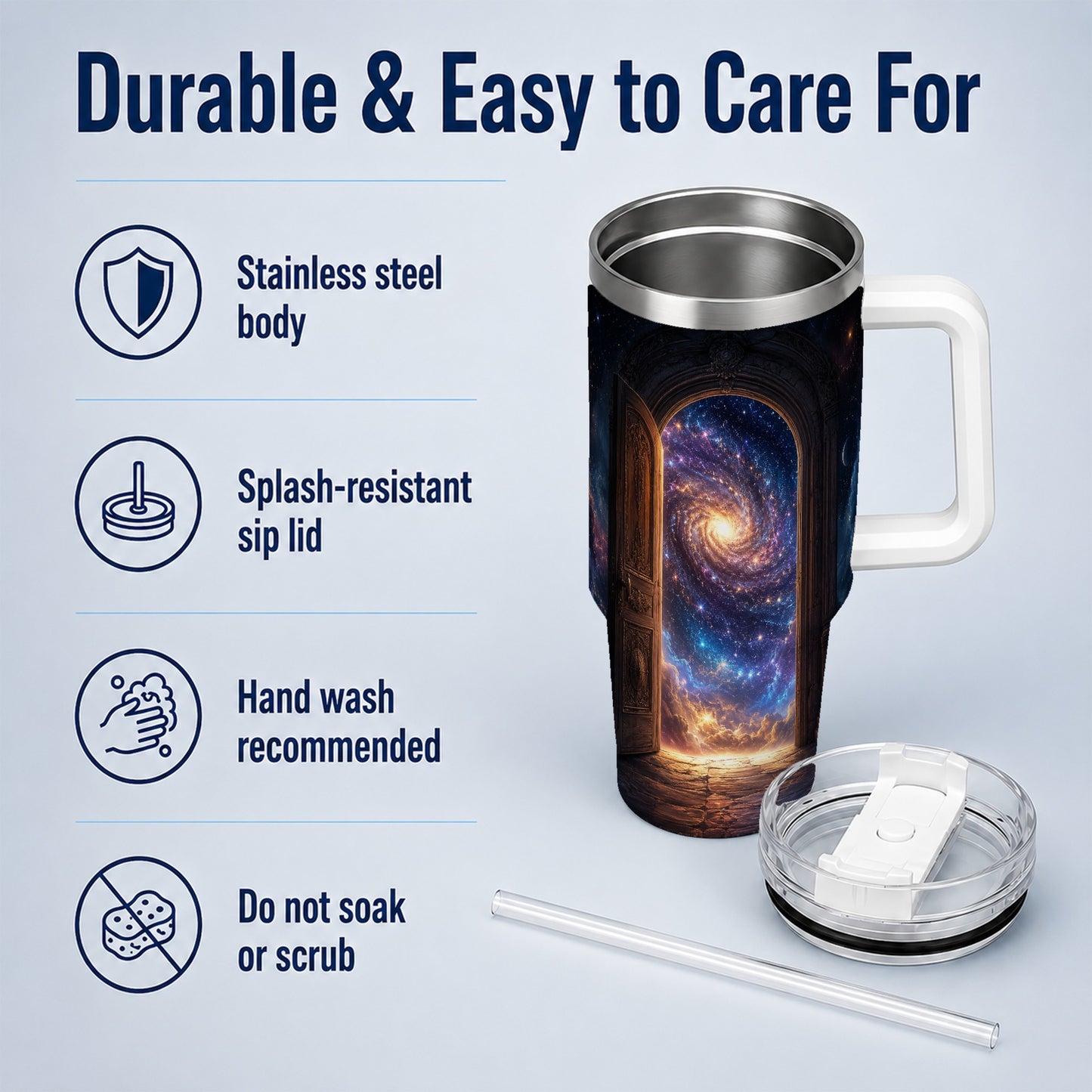 #pl[40oz|White] Cosmic Doorway 40oz Tumbler with Handle, Galaxy Portal Art