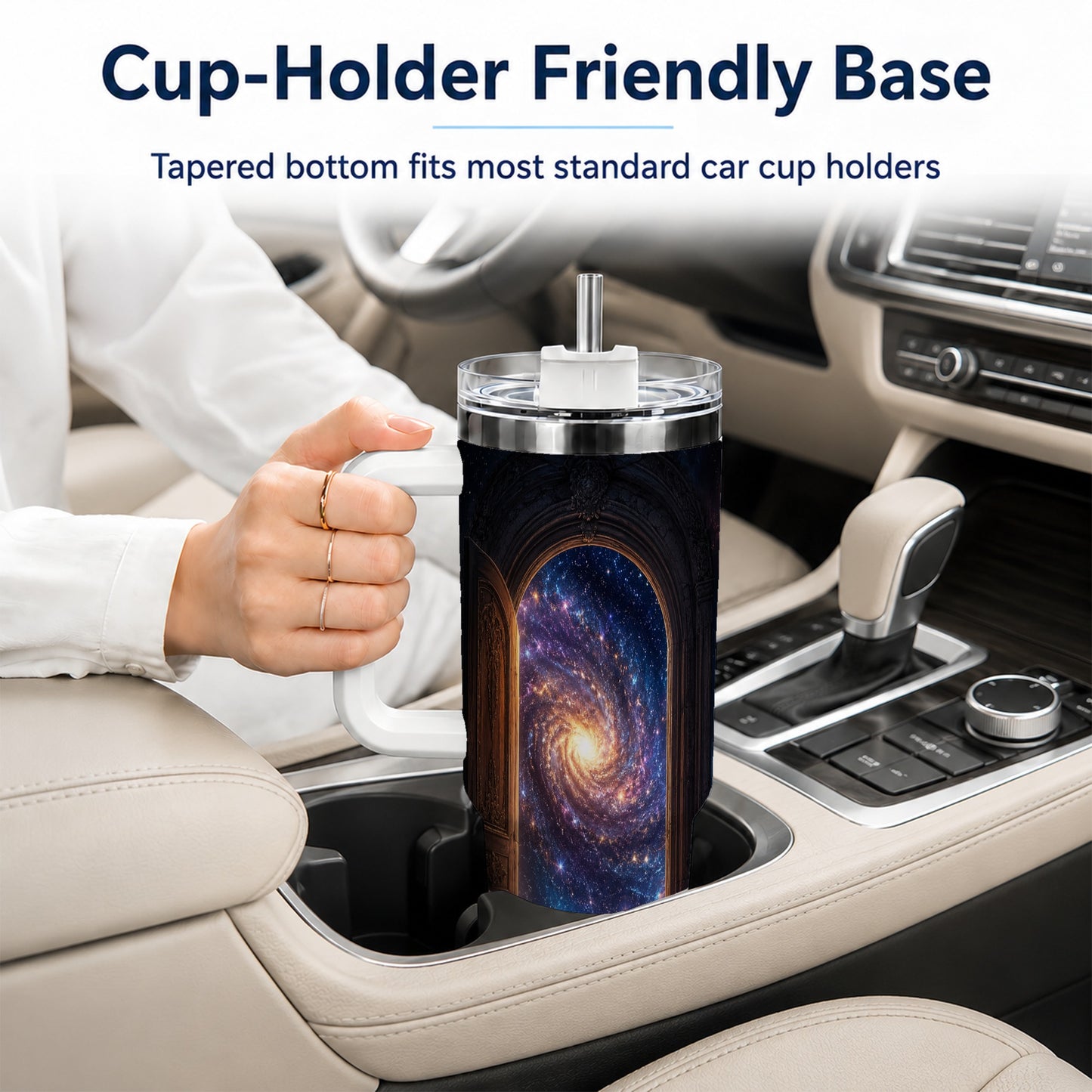 #pl[40oz|White] Cosmic Doorway 40oz Tumbler with Handle, Galaxy Portal Art