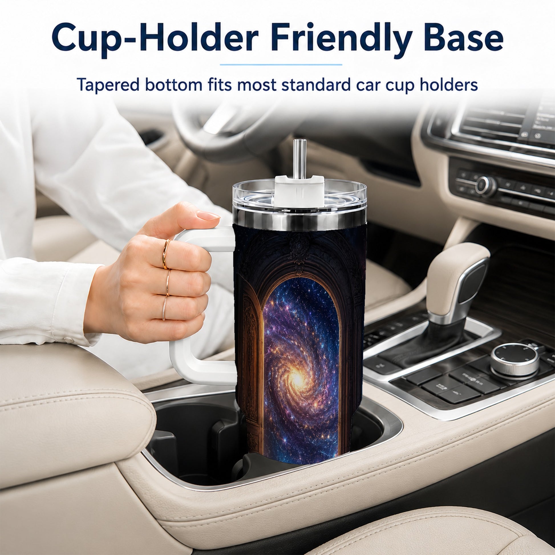 #pl[40oz|White] Cosmic Doorway 40oz Tumbler with Handle, Galaxy Portal Art