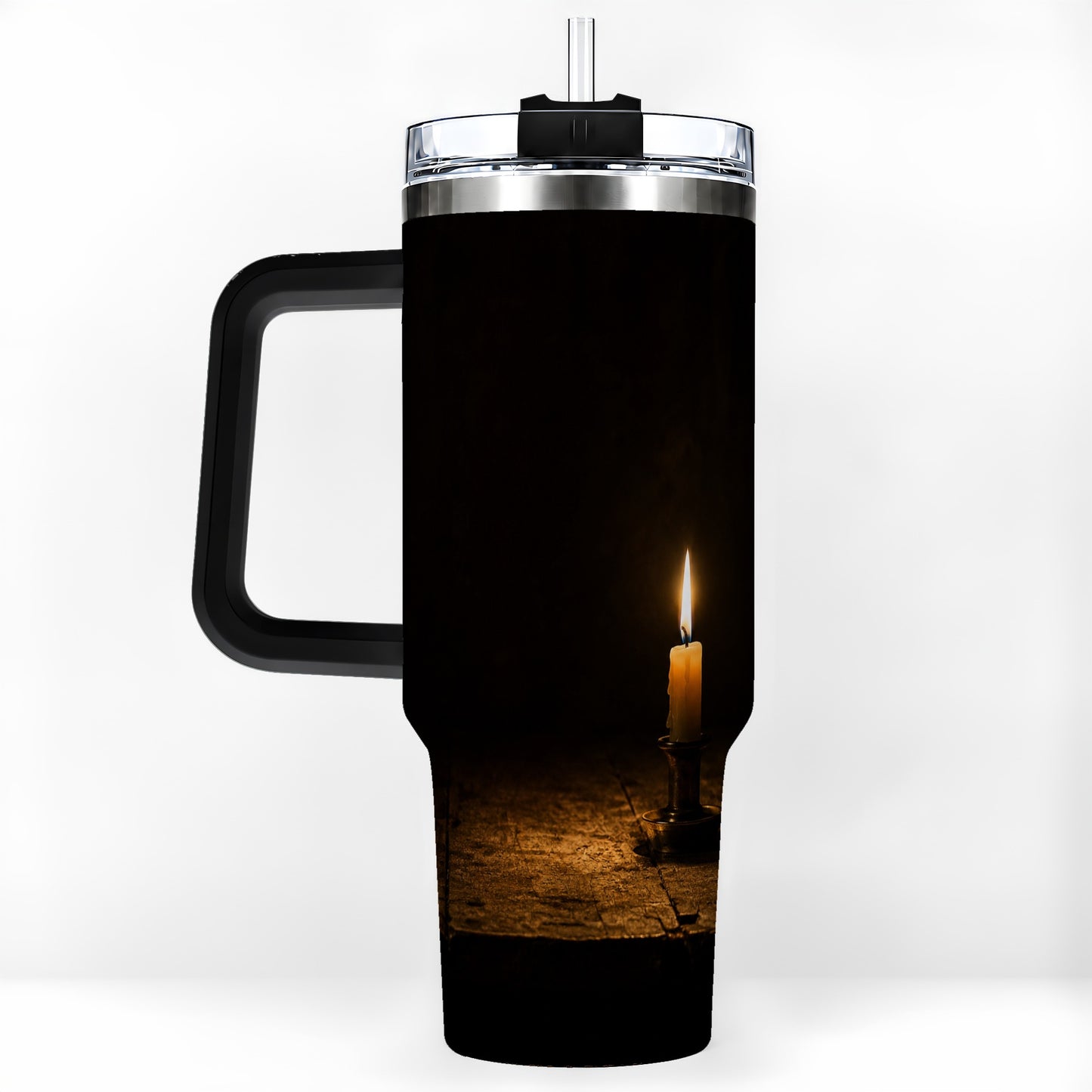 #pl[40oz|Black] Candlelight 40oz Tumbler with Handle, Dark Cozy Still Life