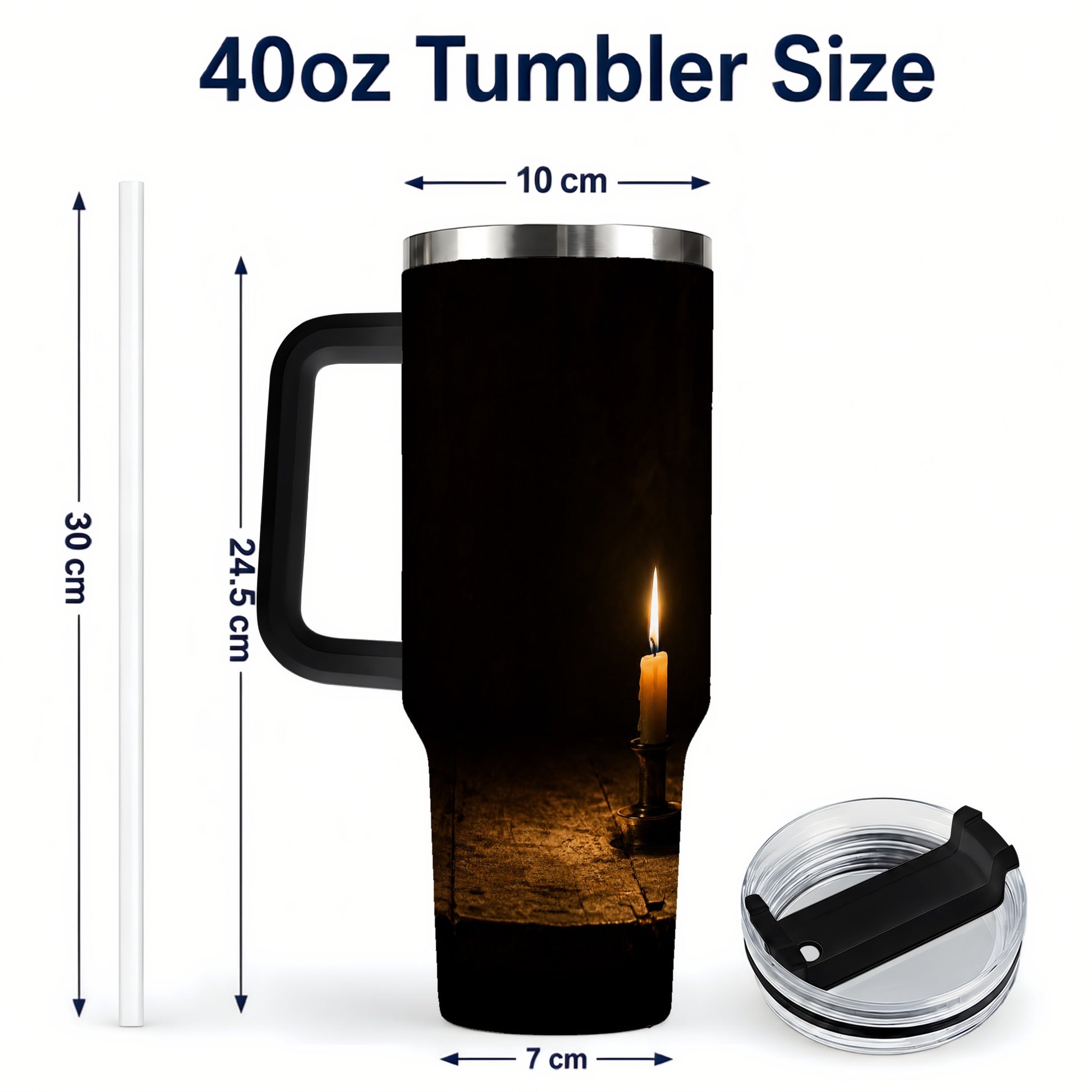 #pl[40oz|Black] Candlelight 40oz Tumbler with Handle, Dark Cozy Still Life