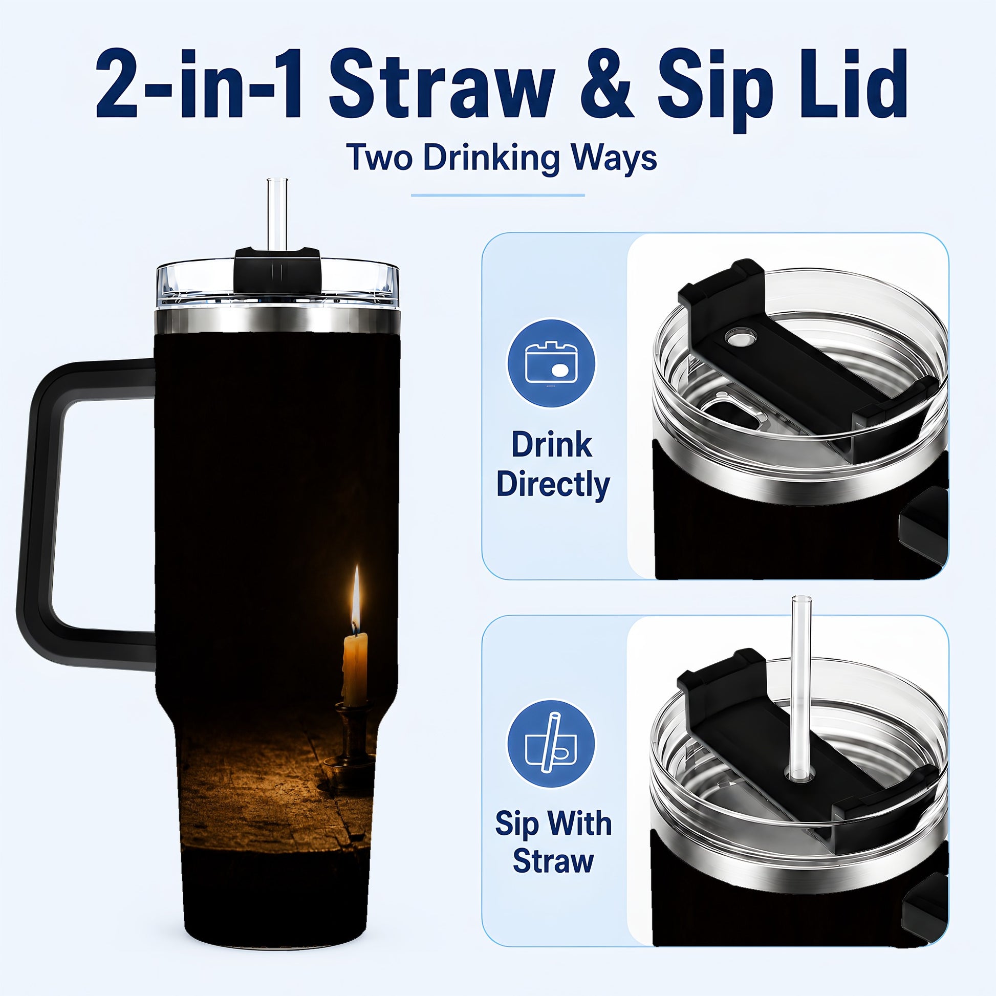 #pl[40oz|Black] Candlelight 40oz Tumbler with Handle, Dark Cozy Still Life