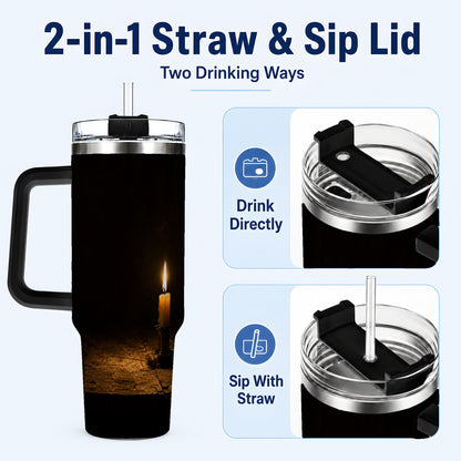 #pl[40oz|Black] Candlelight 40oz Tumbler with Handle, Dark Cozy Still Life