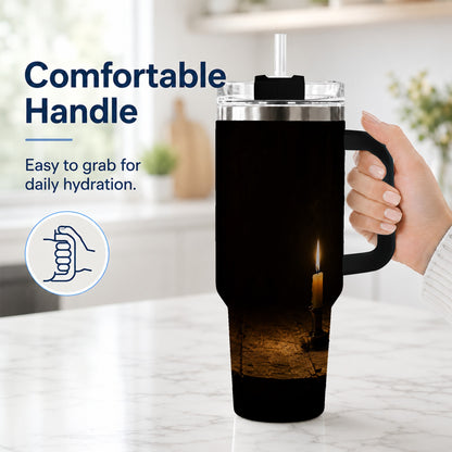 #pl[40oz|Black] Candlelight 40oz Tumbler with Handle, Dark Cozy Still Life