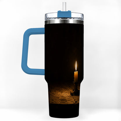 #pl[40oz|Blue] Candlelight 40oz Tumbler with Handle, Dark Cozy Still Life