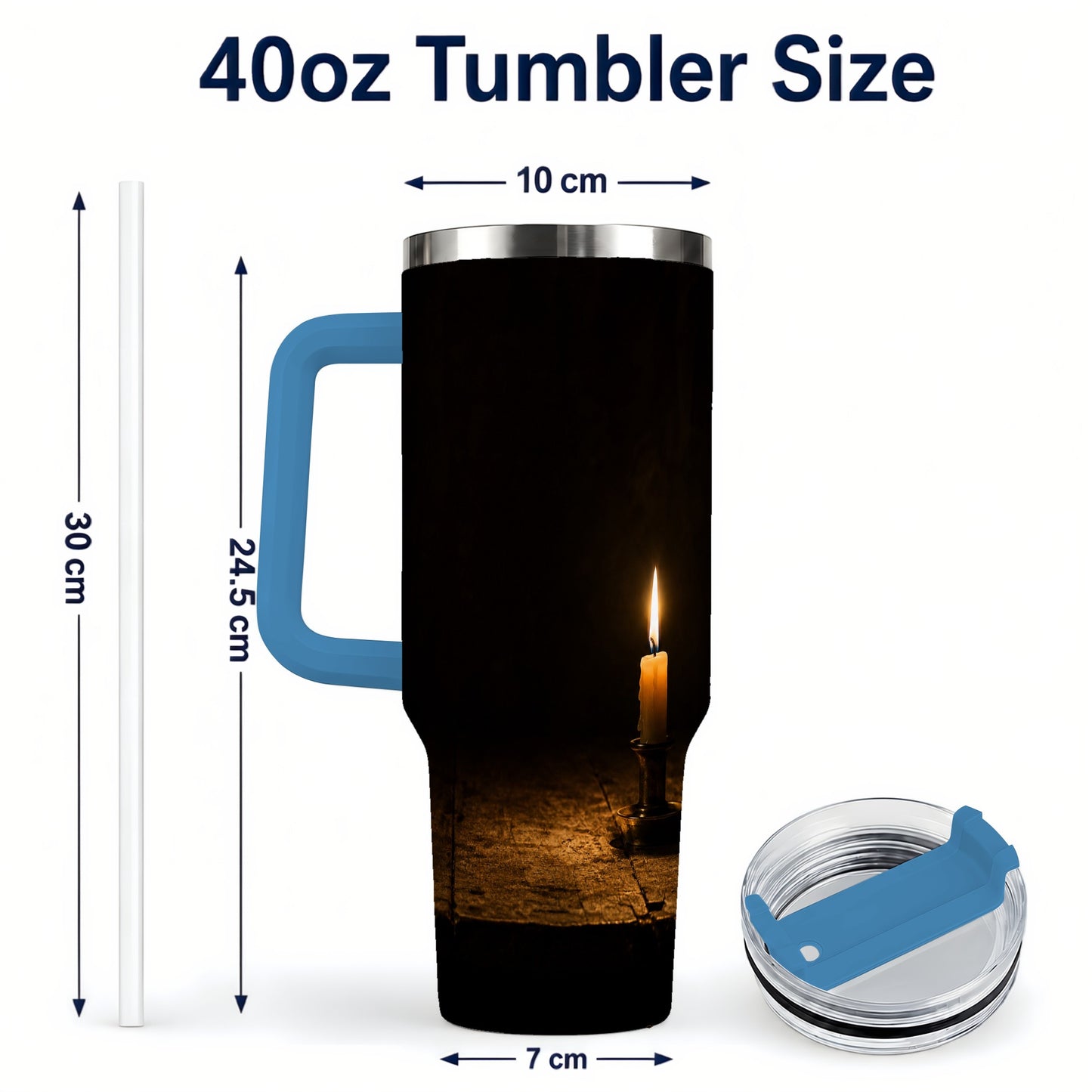 #pl[40oz|Blue] Candlelight 40oz Tumbler with Handle, Dark Cozy Still Life