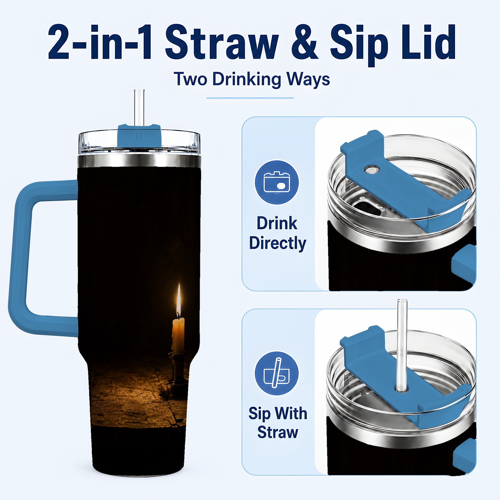 #pl[40oz|Blue] Candlelight 40oz Tumbler with Handle, Dark Cozy Still Life