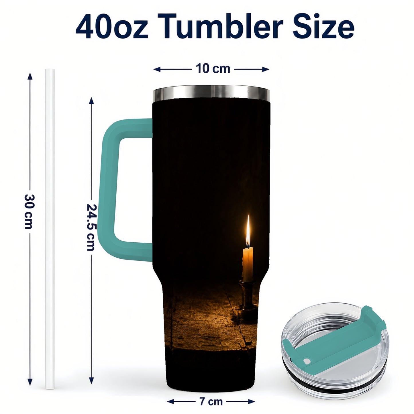 #pl[40oz|Green] Candlelight 40oz Tumbler with Handle, Dark Cozy Still Life