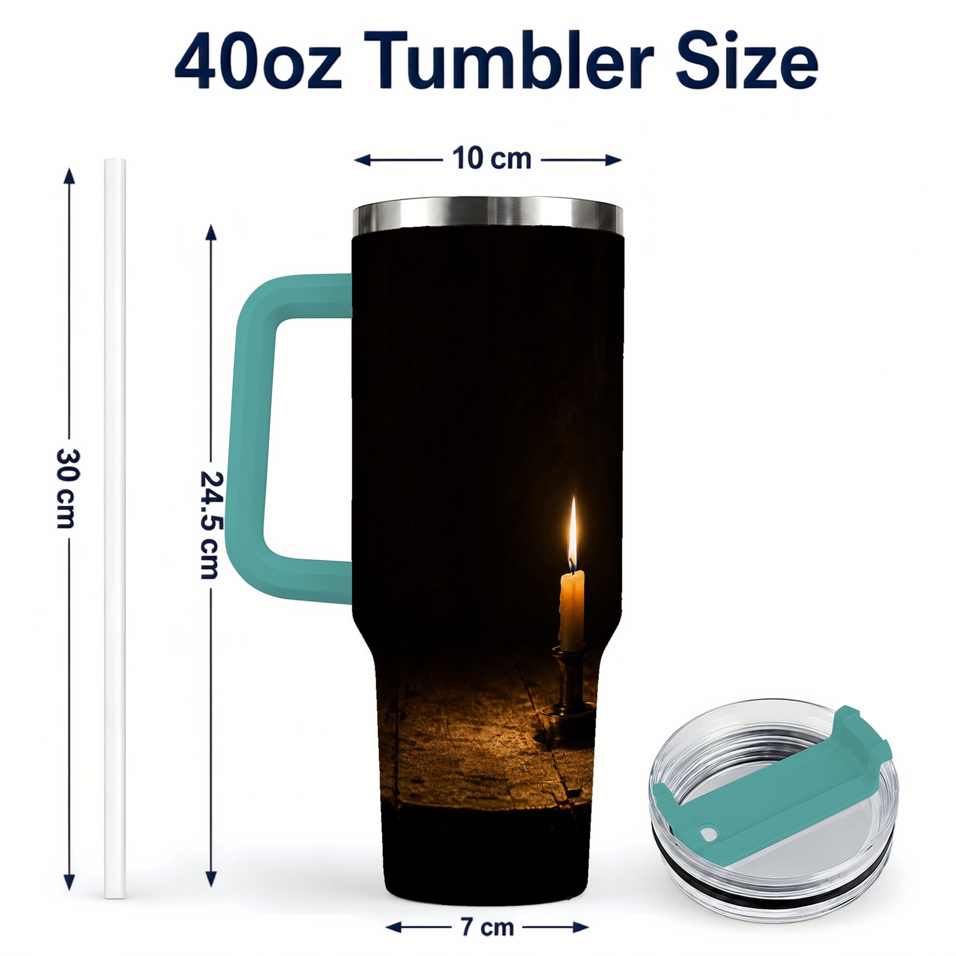 #pl[40oz|Green] Candlelight 40oz Tumbler with Handle, Dark Cozy Still Life