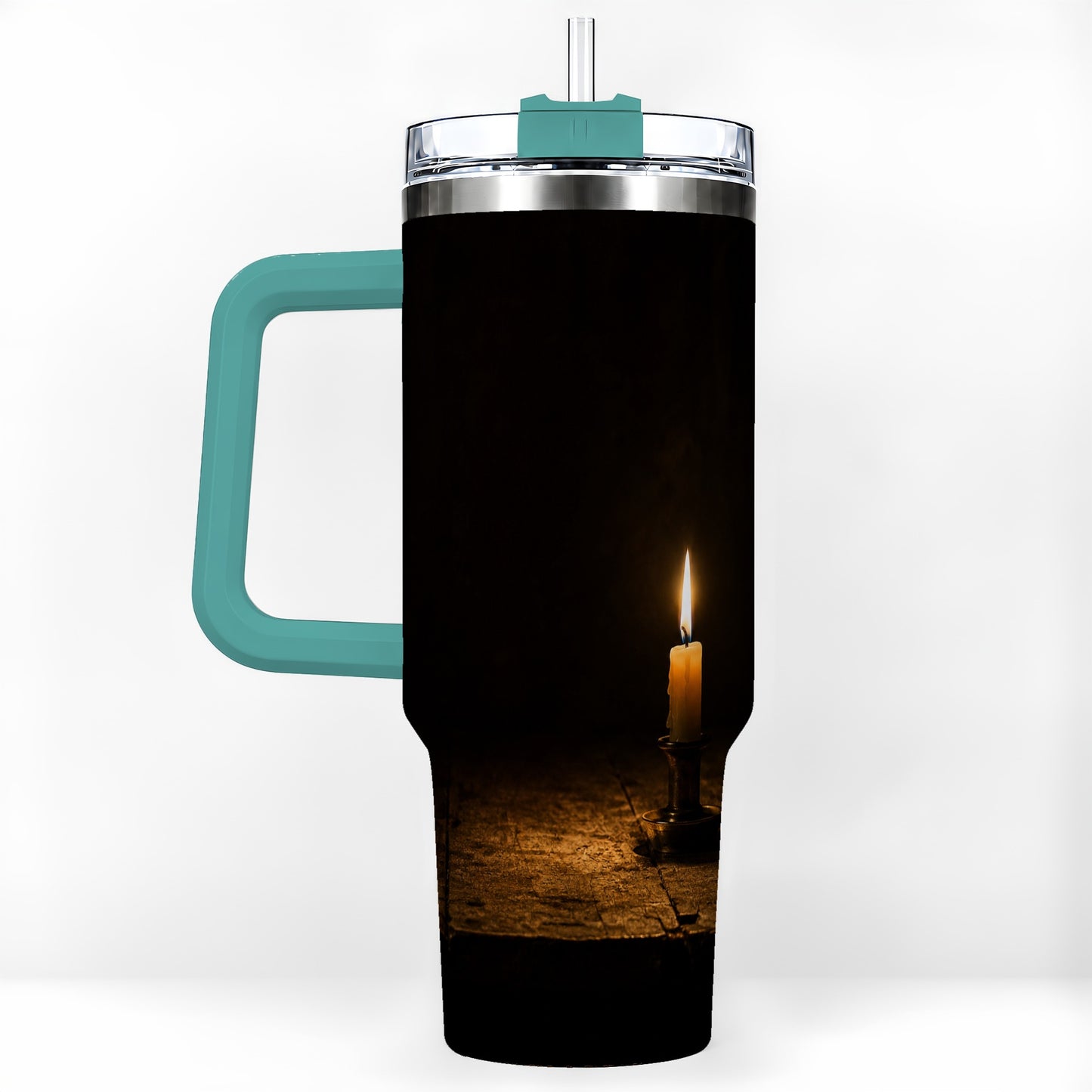 #pl[40oz|Green] Candlelight 40oz Tumbler with Handle, Dark Cozy Still Life