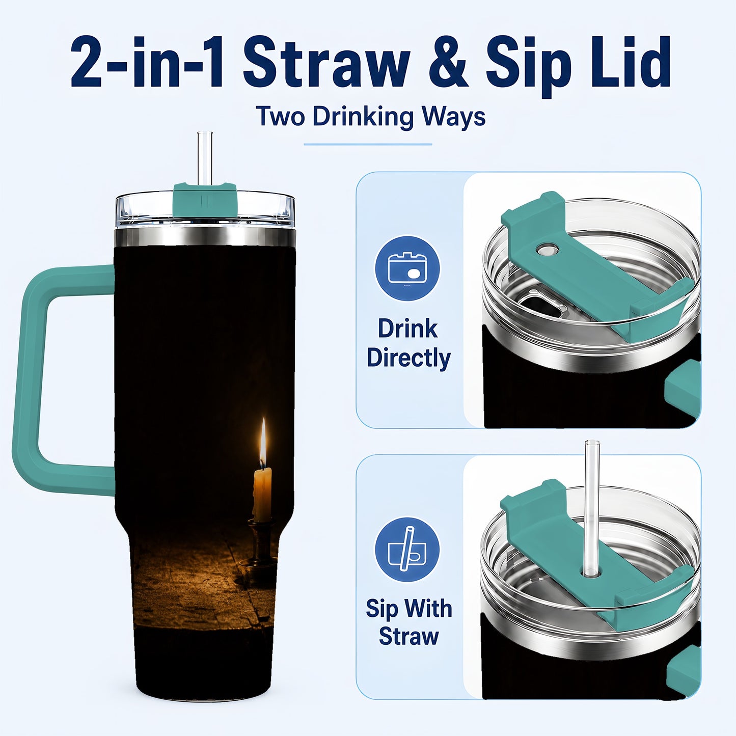 #pl[40oz|Green] Candlelight 40oz Tumbler with Handle, Dark Cozy Still Life