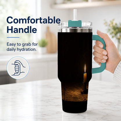 #pl[40oz|Green] Candlelight 40oz Tumbler with Handle, Dark Cozy Still Life